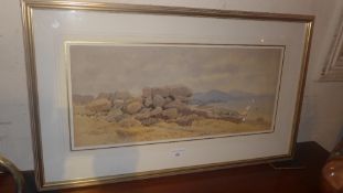 A C19th watercolour rocky coastal scene by Edward W Hereford glazed and framed