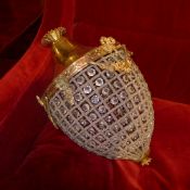 A pair of Continental gilt metal and cut glass pinecone form hanging lights