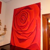 A contemporary unframed oil on canvas close up of a rose by Lisa Llyon signed