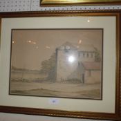 An early C20th watercolour of a villa beside the sea with boats on the shore glazed and in a gilt