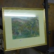 An Ann Arnold signed ''Running with the red queen'' watercolour with a Belinda Holland garden path