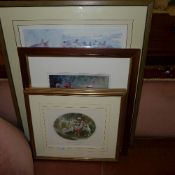 Two horse racing prints and a pair of prints winter amusement and summer amusement all framed and