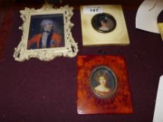 A set of three profile framed miniatures