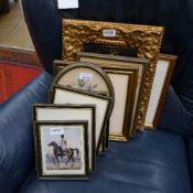 An oil on canvas floral study with floral embroidery pictures and a quantity of prints