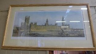 A colour print 'New Palace at Westminster' framed and glazed
