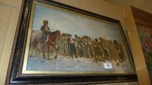 A watercolour military study in eglomised frame