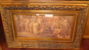 A large print of a Roman scene in ornate heavy gilt frame