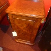 A Victorian burr walnut pot cupboard fitted panel door on plinth base