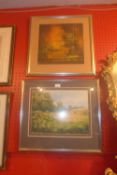 An oil on board landscape with farmers in a field by Stephen Pearson glazed and framed and an