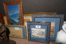 A collection of watercolours including mountainous landscapes