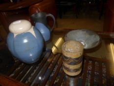A collection of Studio pottery including Jim Galligan cylindrical vase and various others
