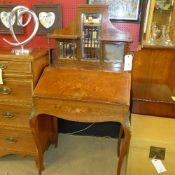 A C19th rosewood bureau de dame the mirrored top above fall front on cabriole supports W 70 D 50 H