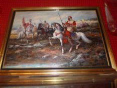An oil on canvas of an Arabic military scene signed S Tasmin in a gilt frame