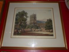 A large print of Westminister Abbey after an etching and aquatint in a gilt frame