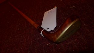 A gentlemans Burberry walking cane of golf club form with brass mount