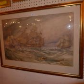 A Victorian watercolour of a naval battle signed and dated T.B. Horner 1875
