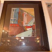 A Belgian oil on card Art Deco of a transportation scene