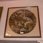 A print by David Binns of animals glazed and framed