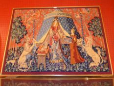 A French tapestry panel 'The Lady and the Unicorn ' framed