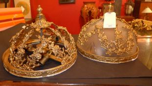 A pair of gilt metal ceiling lights (A/F one glass missing)