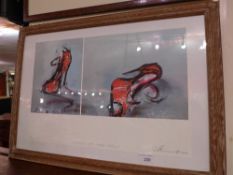 A lithograph from a painting of high heels comissioned for the reception at Quaglino's restaraunt by