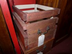 A painted pine twin handled storage crate with slatted sides