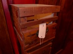 A painted pine twin handled storage crate with slatted sides