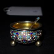 A C1890 hallmarked Russian silver and cloisonne salt 840 standard in Moscow makers mark GK by Gustav