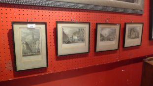 A set of four C19th hand tinted engravings of different views of Fleet Street, drawn by Thomas