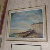 An oil on board of a coastal landscape by Anne Cricks, signed