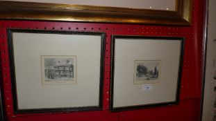 A pair of miniature engravings of Islington 'Queens Head Public House' and 'Thatched House' glazed