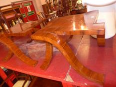 A pair of Art Deco style inlaid rosewood and walnut square top low tables