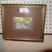 A miniature landscape river scene by R. Pierson dated 93
