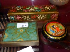 A Russian lacquered box decorated with a pictorial reserve together with a Persian  hand painted box