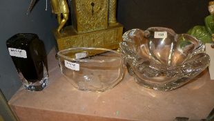 A Orrefors glass bowl and two Orrefors v