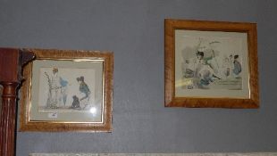 A pair of coloured engravings satirical