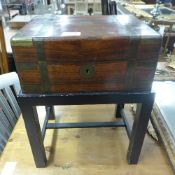 A Victorian brass bound rosewood work bo