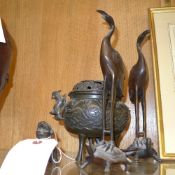 A Japanese bronze incense burner and a p