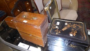 A Chinoiserie work box miniature microscope and a microscope box