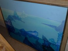 An oil on board icebergs in hessian fram
