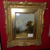 A C19th oil on board figure on a rural p