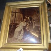 A late Victorian christoleum depicting interior scene in gilded frame