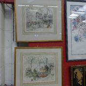 A pair of limited edition J.Wolf aquatints Parisian street scenes