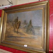 An oil on canvas Sir George Pirie depicting cowboys rounding up the herd within gilded frame