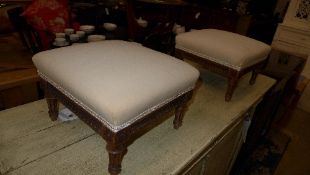 A pair of French footstool pad seat on fluted support