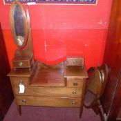 An Edwardian inlaid mahogany dressing table with three mirrors above arrangement of drawers with