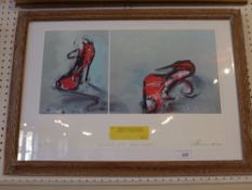A lithograph from a painting of high heels comissioned for the reception at Quaglino's restaraunt by