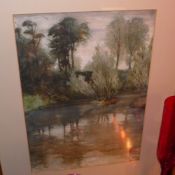 George Clausen in the manner of watercolour landscape possibly a scene from   hillside Essex