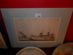 A Reinier Nooms ''Zeeman'' ( 1623-1664 ) etching of vessels in the Dutch harbour provenance with