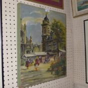An oil on canvas of a market scene